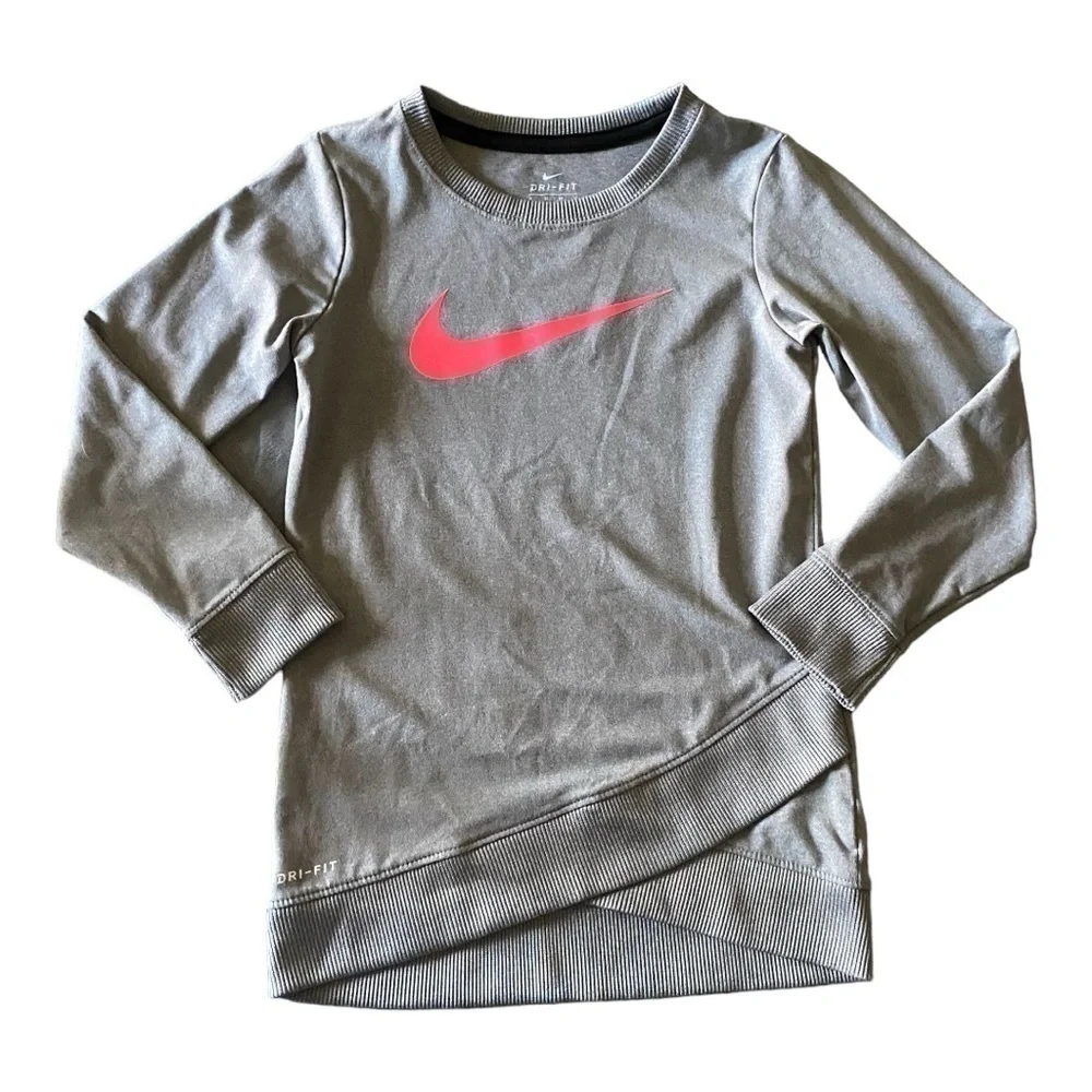 NIKE-GIRLS SIZE 5/6-GRAY AND PINK DRI FIT TOP